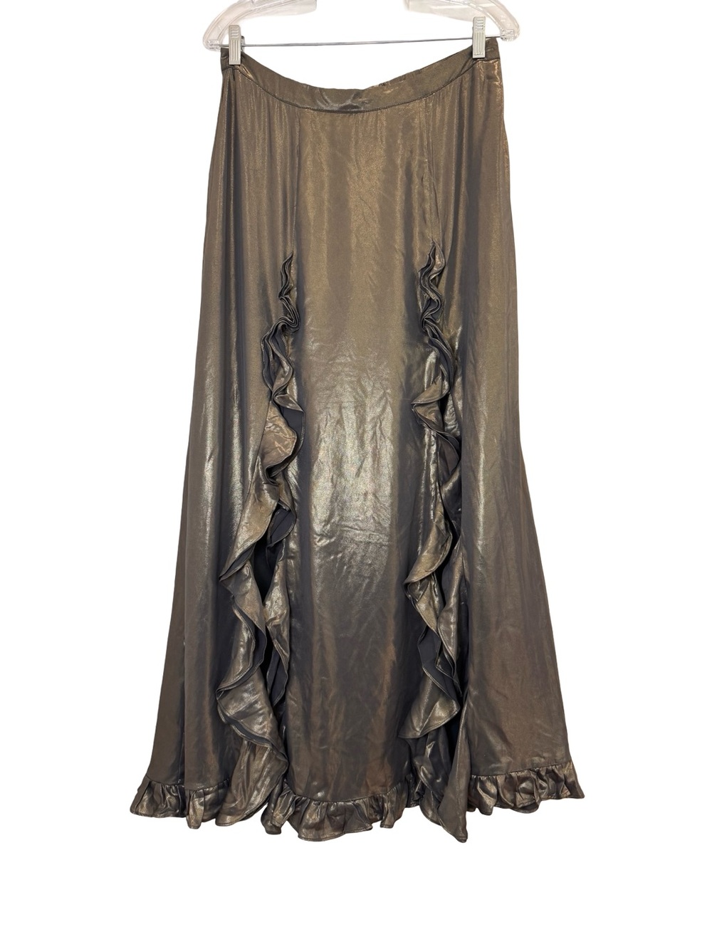 Anthropologie Metallic Olive Ruffle-Trim Maxi Skirt - Picture 4 of 12